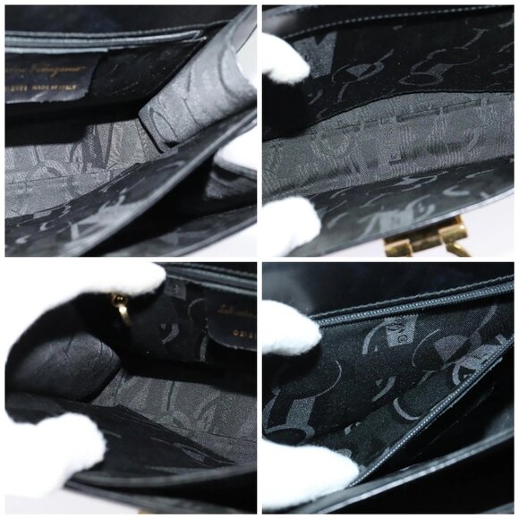 Salvatore Ferragamo Gancini Hand Bag Leather 2way Black Gold Auth 137422 - Picture 16 of 16